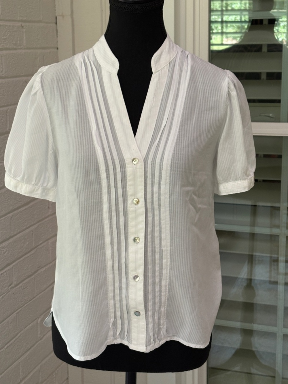 Bella Dahl Short Sleeve White Blouse Perl Buttons Women's XS